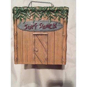 Surf Shack Tiki Hut Tissue Box Holder Surfing Beach Tropical Bamboo Palm Leaves